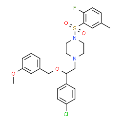 ChemSpider 2D Image | 1-{2-(4-Chlorophenyl)-2-[(3-methoxybenzyl)oxy]ethyl}-4-[(2-fluoro-5-methylphenyl)sulfonyl]piperazine | C27H30ClFN2O4S