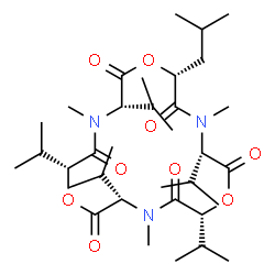 ChemSpider 2D Image | (3S,6R,9S,12R,15S,18R)-6-Isobutyl-3,9,12,15,18-pentaisopropyl-4,10,16-trimethyl-1,7,13-trioxa-4,10,16-triazacyclooctadecane-2,5,8,11,14,17-hexone | C34H59N3O9