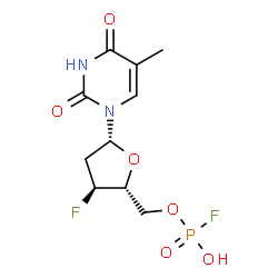 ChemSpider 2D Image | 3'-Deoxy-3'-fluoro-5'-O-[fluoro(hydroxy)phosphoryl]thymidine | C10H13F2N2O6P