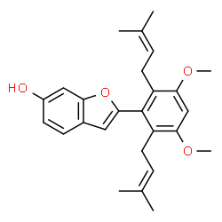 ChemSpider 2D Image | 6-Benzofuranol, 2-[3,5-dimethoxy-2,6-bis(3-methyl-2-butenyl)phenyl]- | C26H30O4