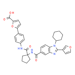 ChemSpider 2D Image | 5-[4-({[1-({[1-Cyclohexyl-2-(3-furyl)-1H-benzimidazol-5-yl]carbonyl}amino)cyclopentyl]carbonyl}amino)phenyl]-2-furoic acid | C35H34N4O6