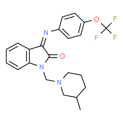 ChemSpider 2D Image | (3Z)-1-[(3-Methyl-1-piperidinyl)methyl]-3-{[4-(trifluoromethoxy)phenyl]imino}-1,3-dihydro-2H-indol-2-one | C22H22F3N3O2