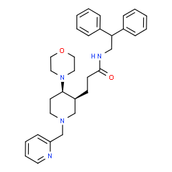 ChemSpider 2D Image | N-(2,2-Diphenylethyl)-3-[(3S,4R)-4-(4-morpholinyl)-1-(2-pyridinylmethyl)-3-piperidinyl]propanamide | C32H40N4O2