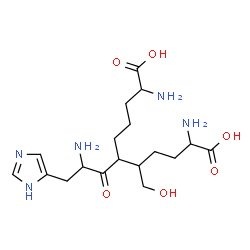 ChemSpider 2D Image | 2,10-Diamino-6-[2-amino-3-(1H-imidazol-5-yl)propanoyl]-5-(hydroxymethyl)undecanedioic acid | C18H31N5O6