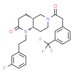 ChemSpider 2D Image | (4aR,8aS)-1-[2-(3-Fluorophenyl)ethyl]-6-{[3-(trifluoromethyl)phenyl]acetyl}octahydro-1,6-naphthyridin-2(1H)-one | C25H26F4N2O2