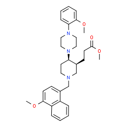 ChemSpider 2D Image | Methyl 3-{(3S,4R)-1-[(4-methoxy-1-naphthyl)methyl]-4-[4-(2-methoxyphenyl)-1-piperazinyl]-3-piperidinyl}propanoate | C32H41N3O4