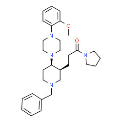 ChemSpider 2D Image | 3-{(3S,4R)-1-Benzyl-4-[4-(2-methoxyphenyl)-1-piperazinyl]-3-piperidinyl}-1-(1-pyrrolidinyl)-1-propanone | C30H42N4O2
