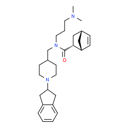 ChemSpider 2D Image | (1R,2R,4R)-N-{[1-(2,3-Dihydro-1H-inden-2-yl)-4-piperidinyl]methyl}-N-[3-(dimethylamino)propyl]bicyclo[2.2.1]hept-5-ene-2-carboxamide | C28H41N3O