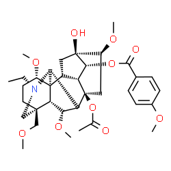 ChemSpider 2D Image | (1alpha,6alpha,7beta,14alpha,16beta)-8-Acetoxy-20-ethyl-13-hydroxy-1,6,16-trimethoxy-4-(methoxymethyl)aconitan-14-yl 4-methoxybenzoate | C35H49NO10