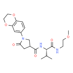 ChemSpider 2D Image | N~2~-{[1-(2,3-Dihydro-1,4-benzodioxin-6-yl)-5-oxo-3-pyrrolidinyl]carbonyl}-N-(2-methoxyethyl)-L-valinamide | C21H29N3O6
