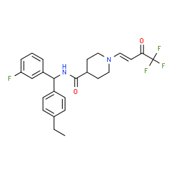 ChemSpider 2D Image | N-[(4-Ethylphenyl)(3-fluorophenyl)methyl]-1-[(1E)-4,4,4-trifluoro-3-oxo-1-buten-1-yl]-4-piperidinecarboxamide | C25H26F4N2O2