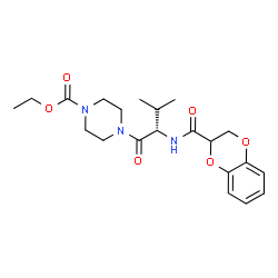 ChemSpider 2D Image | Ethyl 4-[N-(2,3-dihydro-1,4-benzodioxin-2-ylcarbonyl)-L-valyl]-1-piperazinecarboxylate | C21H29N3O6