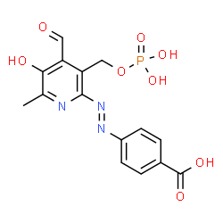 ChemSpider 2D Image | 4-[(E)-{4-Formyl-5-hydroxy-6-methyl-3-[(phosphonooxy)methyl]-2-pyridinyl}diazenyl]benzoic acid | C15H14N3O8P