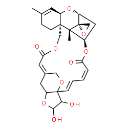 ChemSpider 2D Image | (2S,2'E,4'Z,8'R,9'S,11'R,13'R,18'R,22'Z)-27',28'-Dihydroxy-9',15'-dimethyl-6'H,21'H-spiro[oxirane-2,10'-[7,12,20,26,29]pentaoxahexacyclo[21.5.2.1~8,11~.0~1,25~.0~9,18~.0~13,18~]hentriaconta[2,4,14,22]
tetraene]-6',21'-dione | C29H34O10