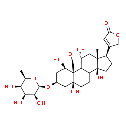 ChemSpider 2D Image | (1beta,3beta,5beta,8xi,9xi,11alpha)-3-[(6-Deoxy-beta-D-talopyranosyl)oxy]-1,5,11,14,19-pentahydroxycard-20(22)-enolide | C29H44O12