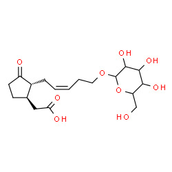 ChemSpider 2D Image | {(1R,2R)-2-[(2Z)-5-(Hexopyranosyloxy)-2-penten-1-yl]-3-oxocyclopentyl}acetic acid | C18H28O9