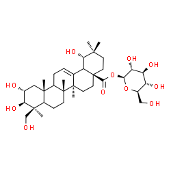 ChemSpider 2D Image | 1-O-[(2alpha,3beta,5xi,9xi,18xi,19alpha)-2,3,19,24-Tetrahydroxy-28-oxoolean-12-en-28-yl]-beta-D-glucopyranose | C36H58O11