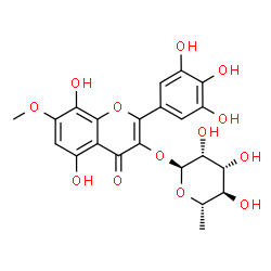 ChemSpider 2D Image | 5,8-Dihydroxy-7-methoxy-4-oxo-2-(3,4,5-trihydroxyphenyl)-4H-chromen-3-yl 6-deoxy-alpha-L-mannopyranoside | C22H22O13