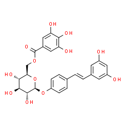 ChemSpider 2D Image | 4-[(1E)-2-(3,5-Dihydroxyphenyl)ethenyl]phenyl Î²-D-glucopyranoside 6-(3,4,5-trihydroxybenzoate) | C27H26O12