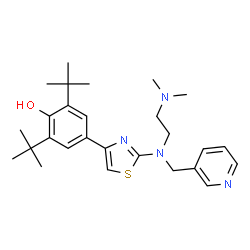 ChemSpider 2D Image | 4-(2-((2-(Dimethylamino)ethyl)-(3-pyridinylmethyl)amino)-4-thiazolyl)-2,6-bis(1,1-dimethylethyl)phenol | C27H38N4OS