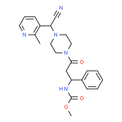 ChemSpider 2D Image | Methyl (3-{4-[cyano(2-methyl-3-pyridinyl)methyl]-1-piperazinyl}-3-oxo-1-phenylpropyl)carbamate | C23H27N5O3