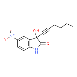 ChemSpider 2D Image | 3-(1-Hexyn-1-yl)-3-hydroxy-5-nitro-1,3-dihydro-2H-indol-2-one | C14H14N2O4