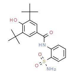ChemSpider 2D Image | 3,5-Di-tert-butyl-4-hydroxy-N-(2-sulfamoylphenyl)benzamide | C21H28N2O4S