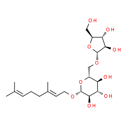 ChemSpider 2D Image | (2E)-3,7-Dimethyl-2,6-octadien-1-yl 6-O-alpha-L-arabinofuranosyl-beta-D-glucopyranoside | C21H36O10