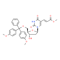 ChemSpider 2D Image | 5'-O-[Bis(4-methoxyphenyl)(phenyl)methyl]-2'-deoxy-5-[(1E)-3-methoxy-3-oxo-1-propen-1-yl]uridine | C34H34N2O9