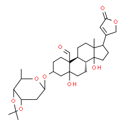 ChemSpider 2D Image | (10xi,13xi,14xi,17xi)-3-[(2,6-Dideoxy-3,4-O-isopropylidenehexopyranosyl)oxy]-5,14-dihydroxy-19-oxocard-20(22)-enolide | C32H46O9