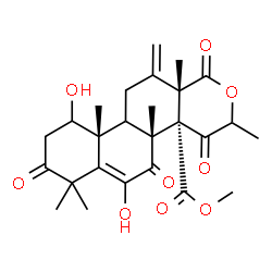 ChemSpider 2D Image | Methyl (4aR,4bR,10aR,12aS)-6,10-dihydroxy-3,4b,7,7,10a,12a-hexamethyl-12-methylene-1,4,5,8-tetraoxo-1,3,4,4b,5,7,8,9,10,10a,10b,11,12,12a-tetradecahydro-4aH-naphtho[2,1-f]isochromene-4a-carboxylate | C26H32O9