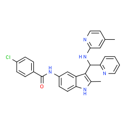 ChemSpider 2D Image | 4-Chloro-N-(2-methyl-3-{[(4-methyl-2-pyridinyl)amino](2-pyridinyl)methyl}-1H-indol-5-yl)benzamide | C28H24ClN5O