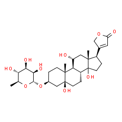 ChemSpider 2D Image | (3beta,5beta,11alpha,14xi)-3-[(6-Deoxy-alpha-L-mannopyranosyl)oxy]-5,11,14-trihydroxycard-20(22)-enolide | C29H44O10