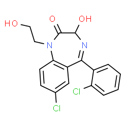 ChemSpider 2D Image | 7-Chloro-5-(2-chlorophenyl)-3-hydroxy-1-(2-hydroxyethyl)-1,3-dihydro-2H-1,4-benzodiazepin-2-one | C17H14Cl2N2O3