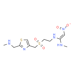 ChemSpider 2D Image | (Z)-N-Methyl-N'-{2-[({2-[(methylamino)methyl]-1,3-thiazol-4-yl}methyl)sulfonyl]ethyl}-2-nitro-1,1-ethenediamine | C11H19N5O4S2
