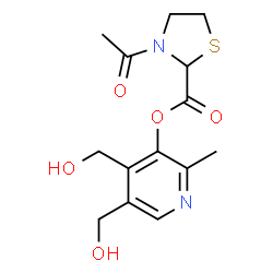ChemSpider 2D Image | 4,5-Bis(hydroxymethyl)-2-methyl-3-pyridinyl 3-acetyl-1,3-thiazolidine-2-carboxylate | C14H18N2O5S