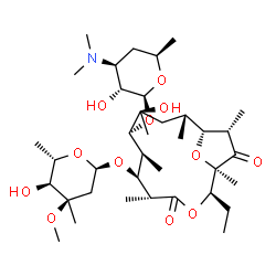 ChemSpider 2D Image | (1R,2R,5R,6S,7S,8R,9R,11R,12R,13S)-8-{[(2S,3R,4S,6R)-4-(Dimethylamino)-3-hydroxy-6-methyltetrahydro-2H-pyran-2-yl]oxy}-2-ethyl-9-hydroxy-6-{[(2R,4R,5S,6S)-5-hydroxy-4-methoxy-4,6-dimethyltetrahydro-2H
-pyran-2-yl]oxy}-1,5,7,9,11,13-hexamethyl-3,15-dioxabicyclo[10.2.1]pentadecane-4,14-dione | C37H65NO12
