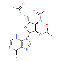 ChemSpider 2D Image | 9-(2,3,5-Tri-O-acetyl-beta-D-ribofuranosyl)-3,9-dihydro-6H-purine-6-thione | C16H18N4O7S