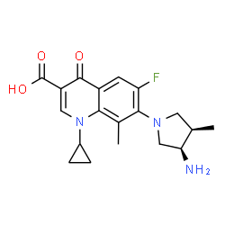 ChemSpider 2D Image | 7-[(3R,4R)-3-Amino-4-methyl-1-pyrrolidinyl]-1-cyclopropyl-6-fluoro-8-methyl-4-oxo-1,4-dihydro-3-quinolinecarboxylic acid | C19H22FN3O3