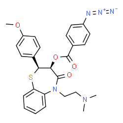 ChemSpider 2D Image | (2S,3S)-5-[2-(Dimethylamino)ethyl]-2-(4-methoxyphenyl)-4-oxo-2,3,4,5-tetrahydro-1,5-benzothiazepin-3-yl 4-azidobenzoate | C27H28N5O4S