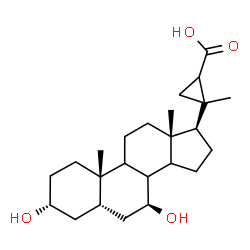 ChemSpider 2D Image | (3alpha,5beta,7beta,8xi,9xi,14xi)-3,7-Dihydroxy-20,23-cyclocholan-24-oic acid | C24H38O4
