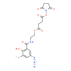ChemSpider 2D Image | 2-{[5-Azido-2-hydroxy-3-(~125~I)iodobenzoyl]amino}ethyl 4-[(2,5-dioxo-1-pyrrolidinyl)oxy]-4-oxobutanoate | C17H17IN5O8