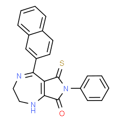 ChemSpider 2D Image | 5-(2-Naphthyl)-7-phenyl-6-thioxo-2,3,6,7-tetrahydropyrrolo[3,4-e][1,4]diazepin-8(1H)-one | C23H17N3OS