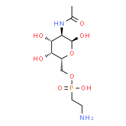 ChemSpider 2D Image | 2-Acetamido-6-O-[(2-aminoethyl)(hydroxy)phosphoryl]-2-deoxy-alpha-D-galactopyranose | C10H21N2O8P