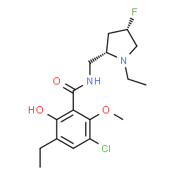 ChemSpider 2D Image | 3-Chloro-5-ethyl-N-{[(2S,4S)-1-ethyl-4-fluoro-2-pyrrolidinyl]methyl}-6-hydroxy-2-methoxybenzamide | C17H24ClFN2O3