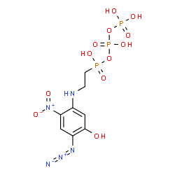 ChemSpider 2D Image | 2-[(4-azido-5-hydroxy-2-nitro-phenyl)amino]ethyl-(hydroxy-phosphonooxy-phosphoryl)oxy-phosphinic acid | C8H13N5O12P3