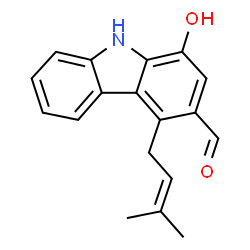 ChemSpider 2D Image | 1-Hydroxy-4-(3-methyl-2-buten-1-yl)-9H-carbazole-3-carbaldehyde | C18H17NO2