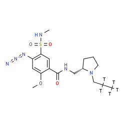 ChemSpider 2D Image | 4-Azido-2-methoxy-5-(methylsulfamoyl)-N-({(2S)-1-[(2,2,3,3,3-~3~H_5_)propyl]-2-pyrrolidinyl}methyl)benzamide | C17H22T5N6O4S