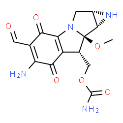 ChemSpider 2D Image | [(1aS,8S,8aR,8bS)-6-Amino-5-formyl-8a-methoxy-4,7-dioxo-1,1a,2,4,7,8,8a,8b-octahydroazireno[2',3':3,4]pyrrolo[1,2-a]indol-8-yl]methyl carbamate | C15H16N4O6