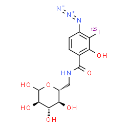 ChemSpider 2D Image | 6-{[4-Azido-2-hydroxy-3-(~125~I)iodobenzoyl]amino}-6-deoxy-D-glucopyranose | C13H16IN4O7